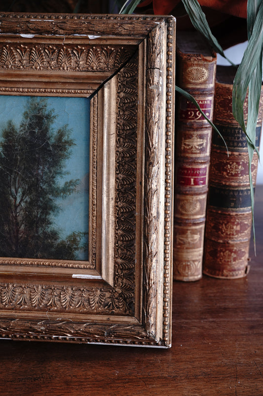 Antique Petite Treetop Landscape Oil Painting