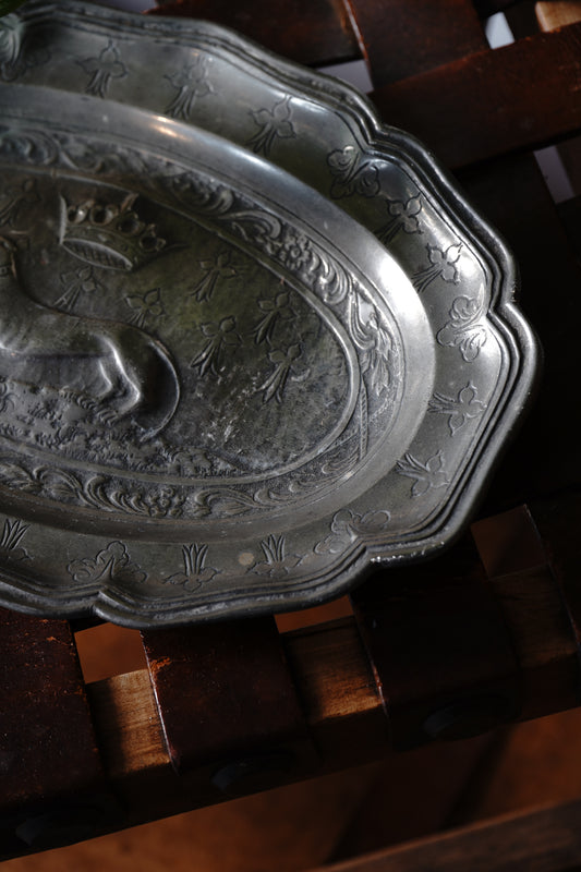 Antique Pewter French Coat of Arms Tray