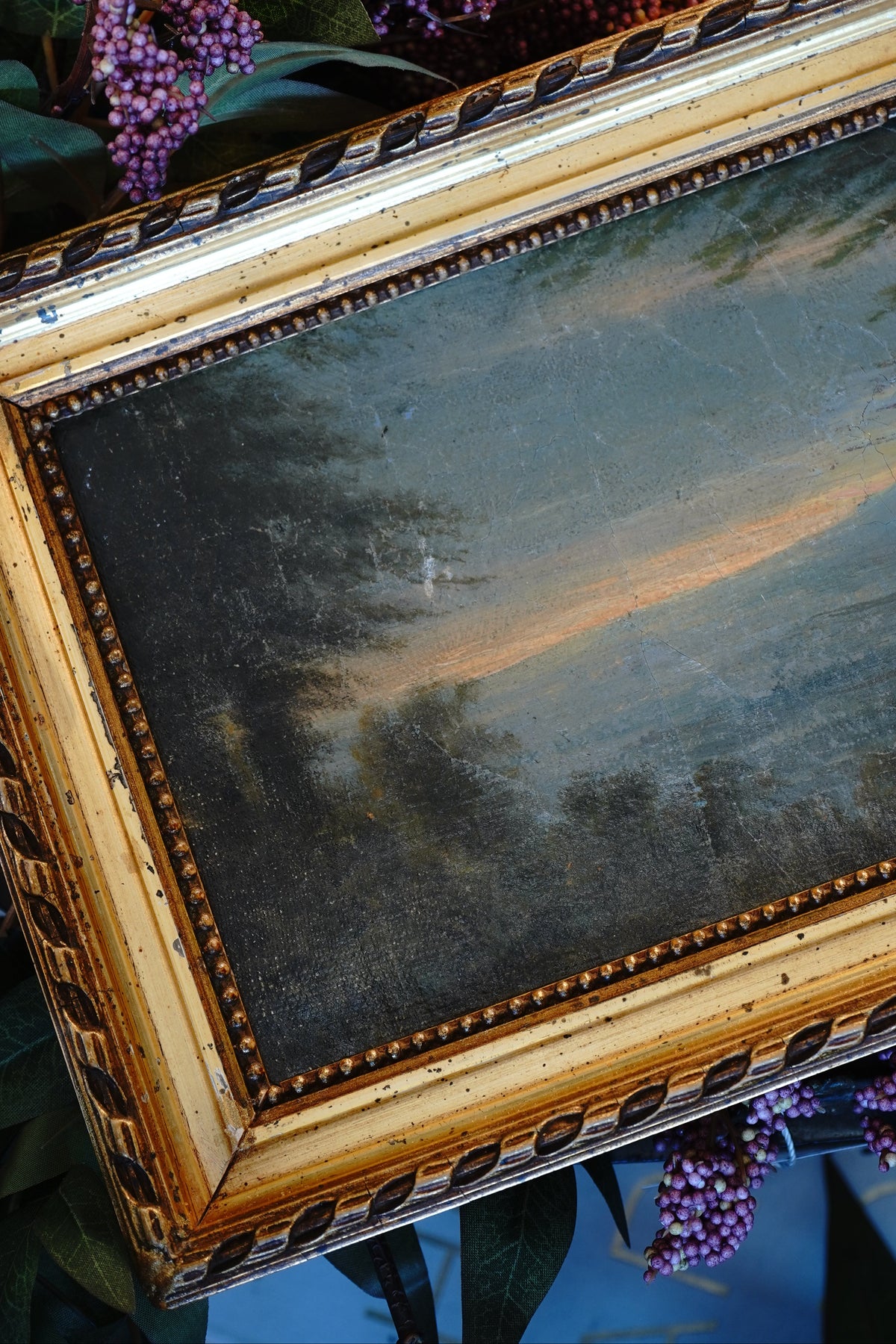 Antique Petite Sunset Landscape Painting