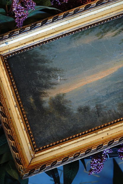 Antique Petite Sunset Landscape Painting