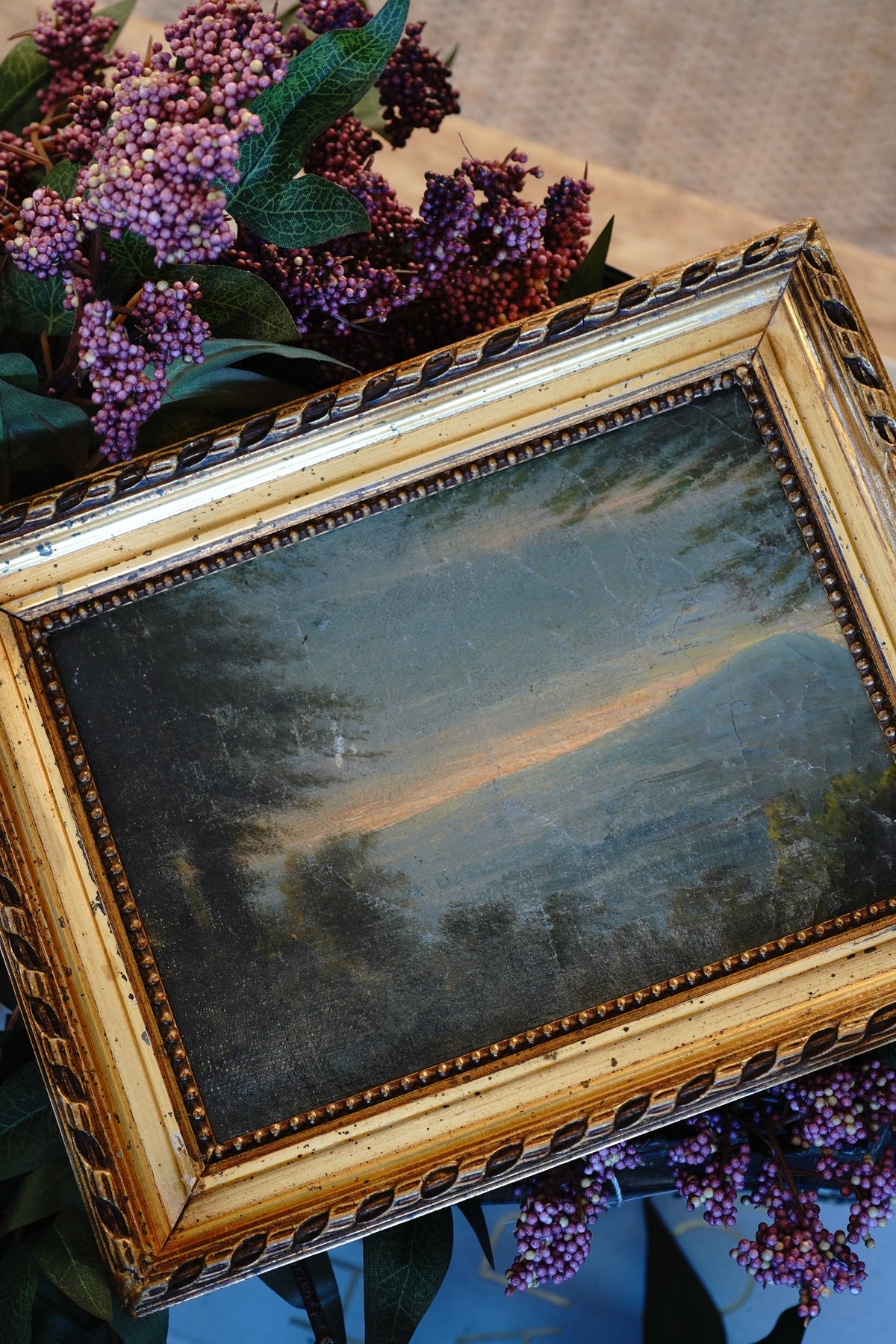 Antique Petite Sunset Landscape Painting