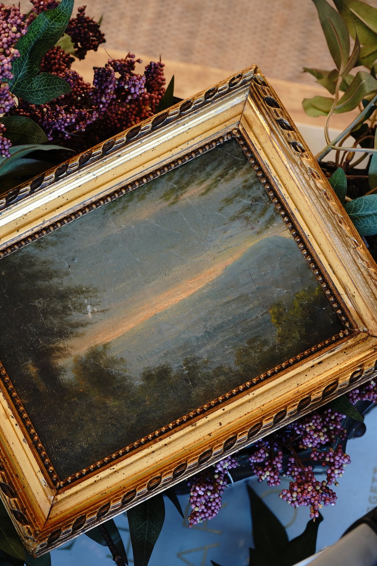 Antique Petite Sunset Landscape Painting