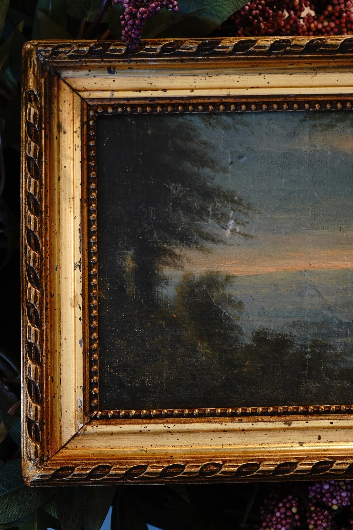 Antique Petite Sunset Landscape Painting
