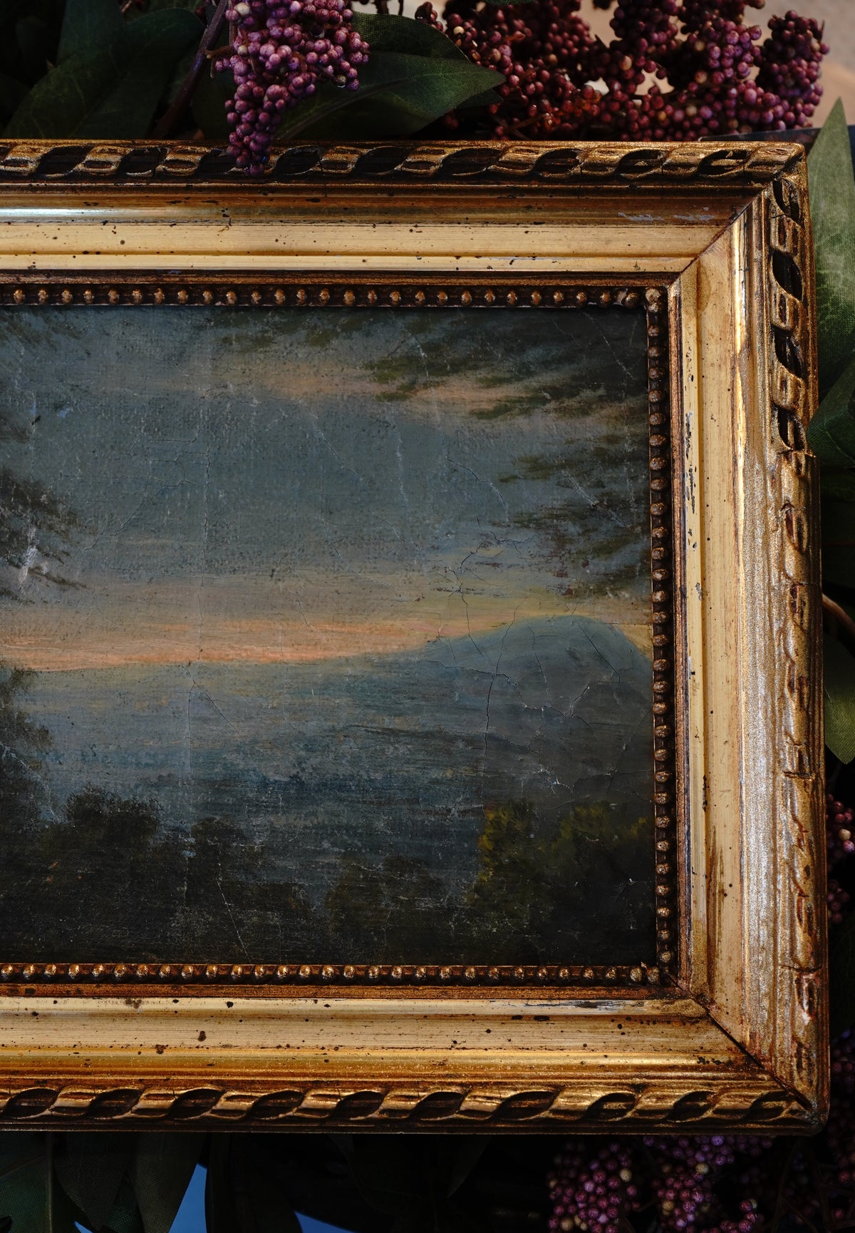 Antique Petite Sunset Landscape Painting