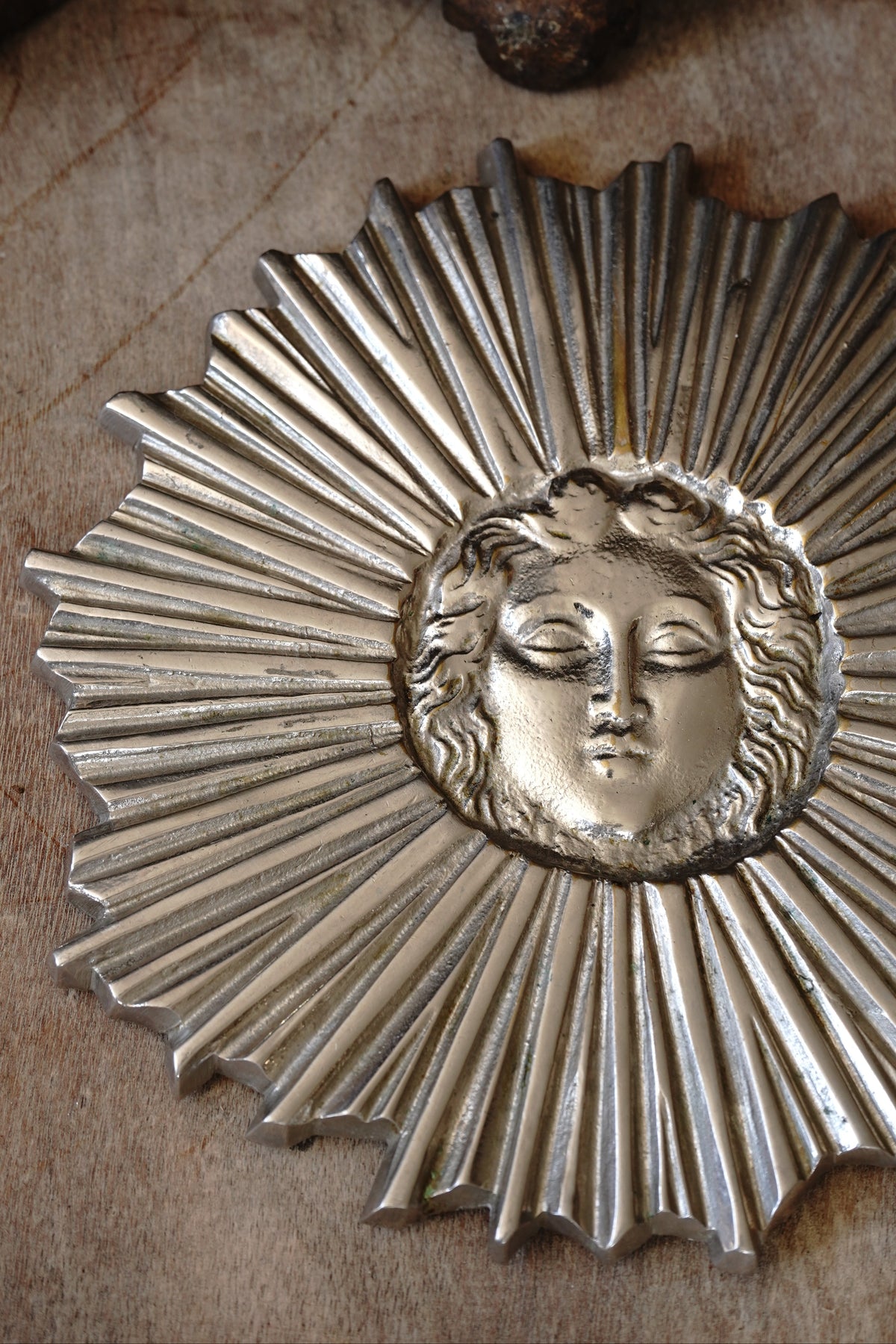 MCM Silver Plated Bronze Sunburst Trivet Coaster Set (3)