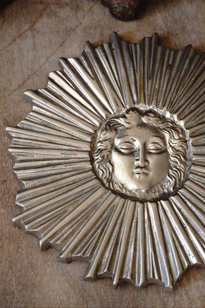 MCM Silver Plated Bronze Sunburst Trivet Coaster Set (3)