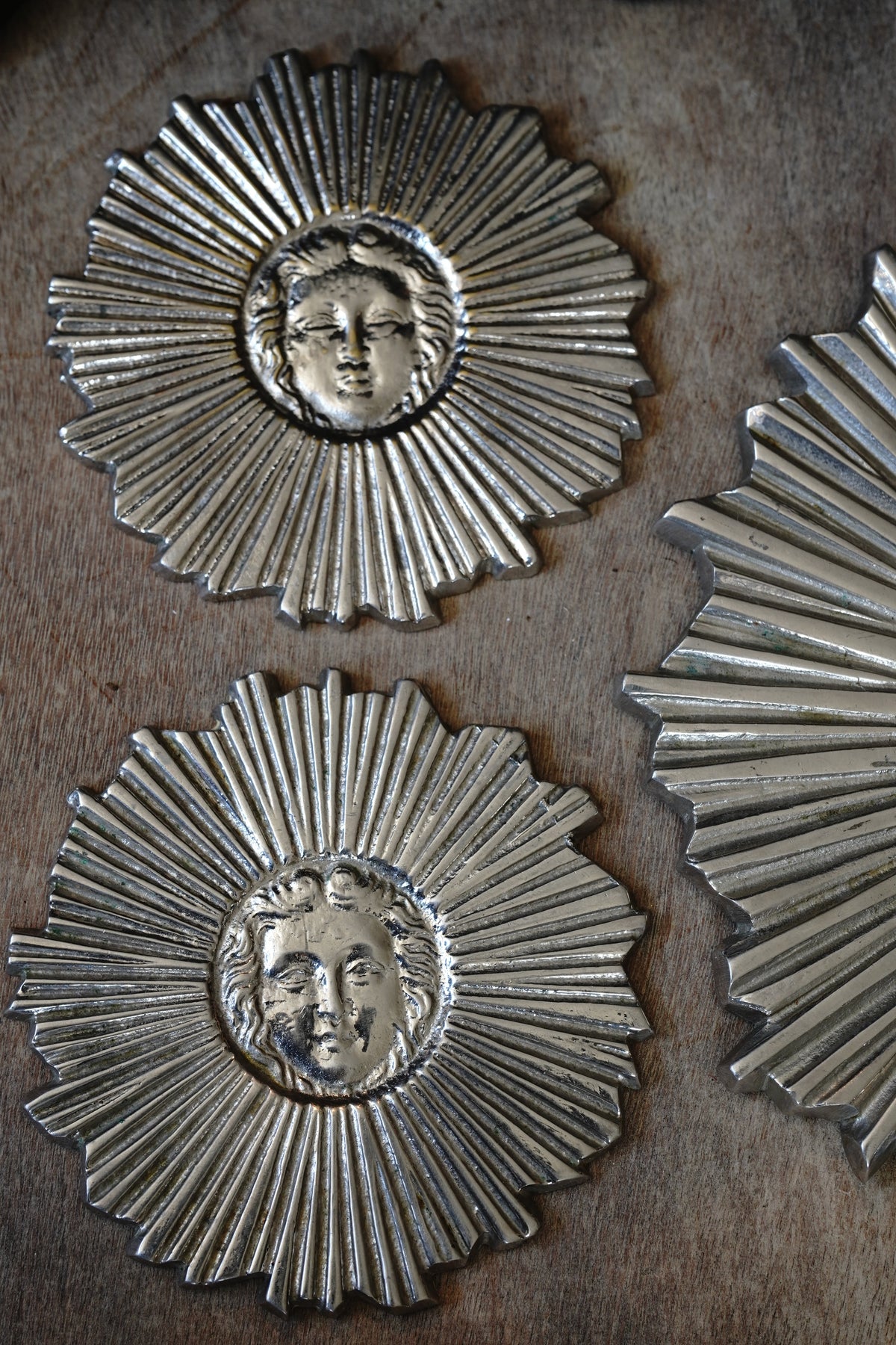 MCM Silver Plated Bronze Sunburst Trivet Coaster Set (3)