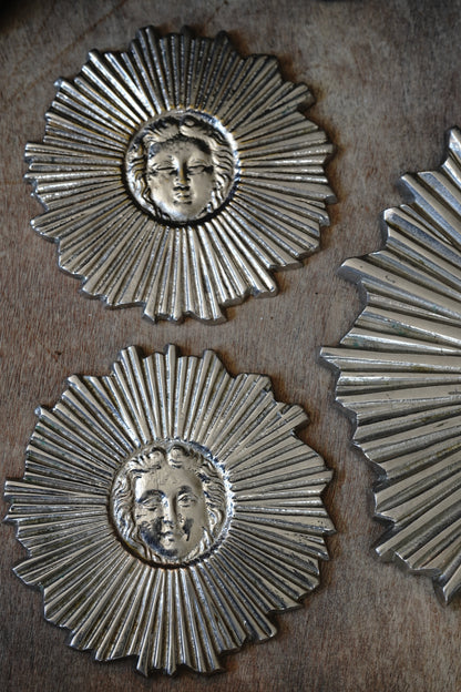MCM Silver Plated Bronze Sunburst Trivet Coaster Set (3)