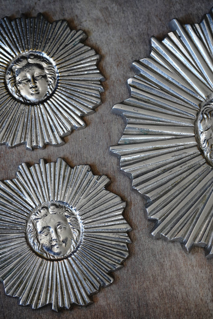 MCM Silver Plated Bronze Sunburst Trivet Coaster Set (3)