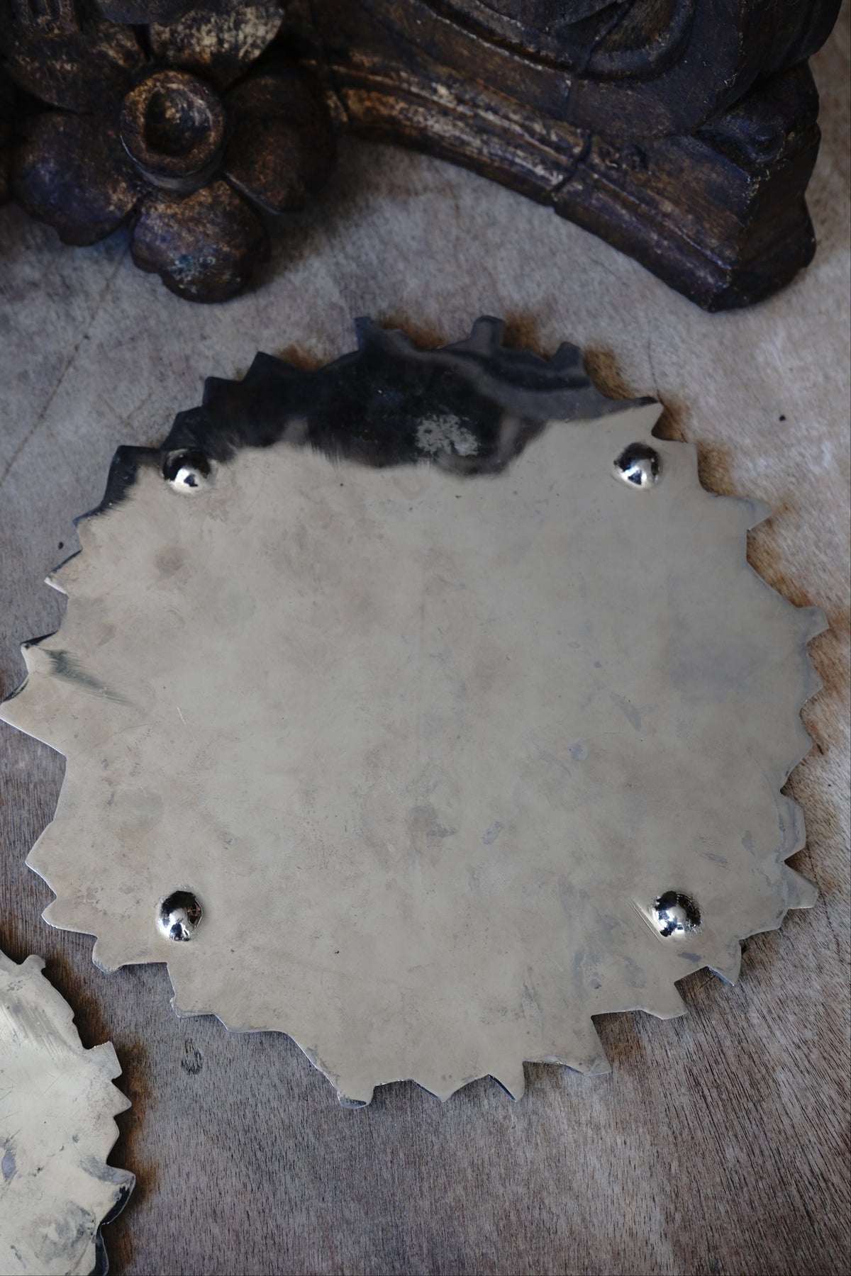 MCM Silver Plated Bronze Sunburst Trivet Coaster Set (3)