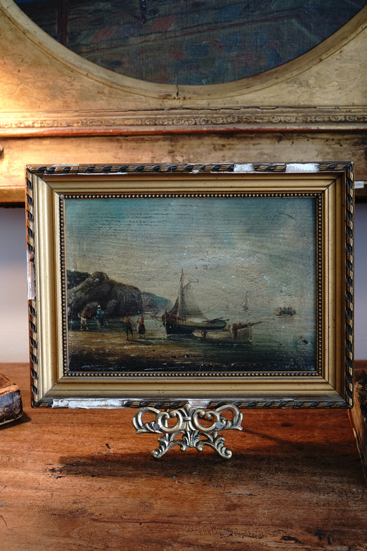 Antique Petite Nautical Scene Painting