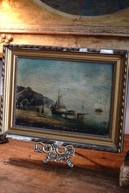 Antique Petite Nautical Scene Painting