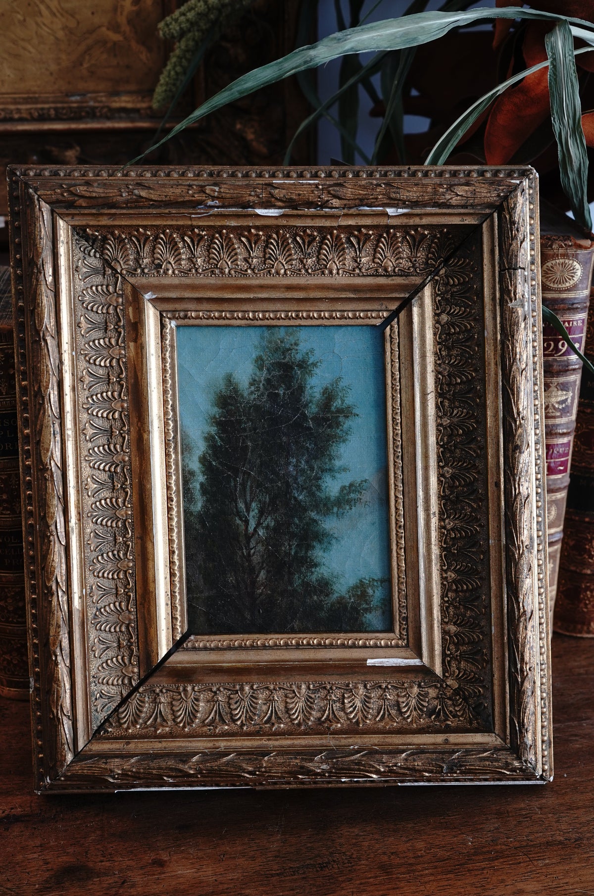 Antique Petite Treetop Landscape Oil Painting