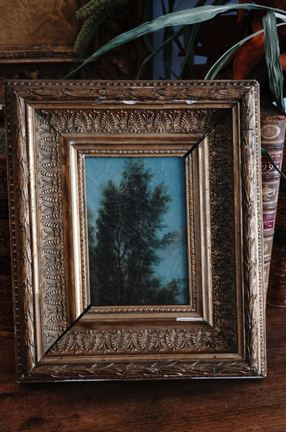 Antique Petite Treetop Landscape Oil Painting