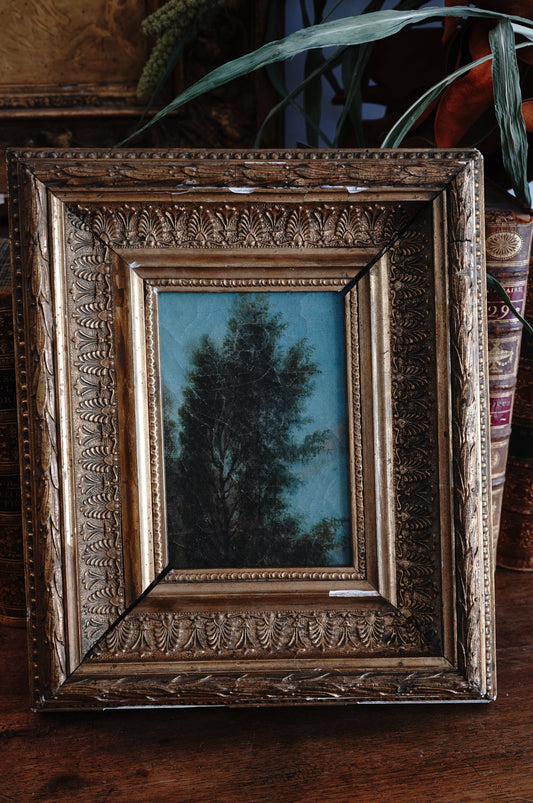 Antique Petite Treetop Landscape Oil Painting