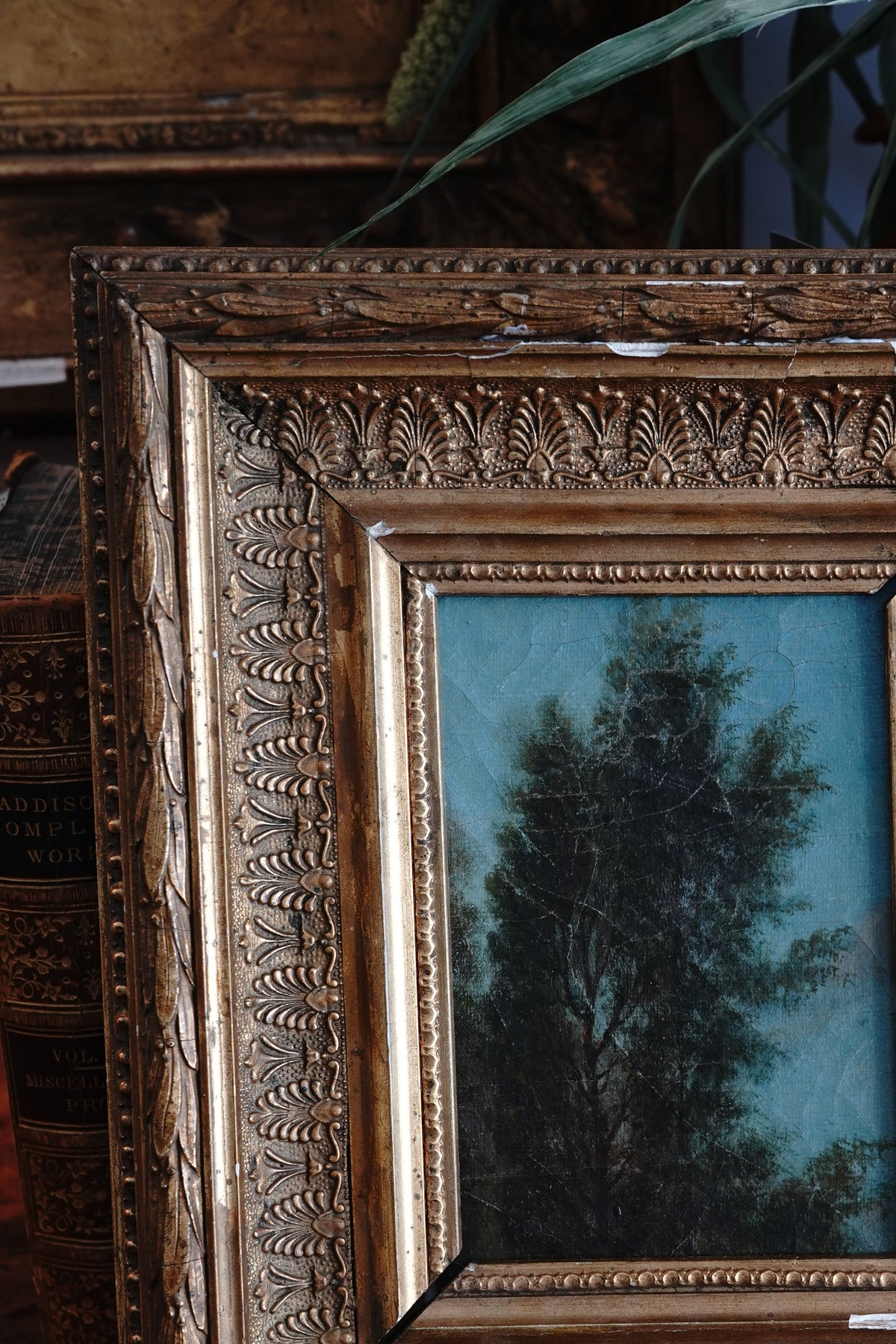 Antique Petite Treetop Landscape Oil Painting