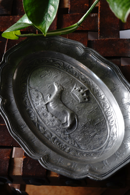 Antique Pewter French Coat of Arms Tray