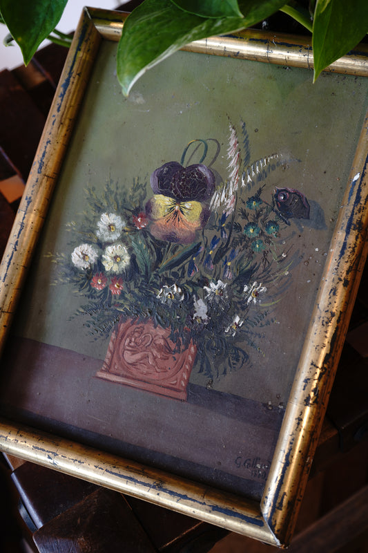 Antique Painting of Florals in Mythology-Based Vessel c. 1880
