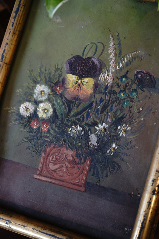 Antique Painting of Florals in Mythology-Based Vessel c. 1880