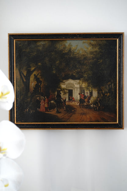 Antique The Hunting Party Painting Circa 1800s Attrib. Johann Hennings