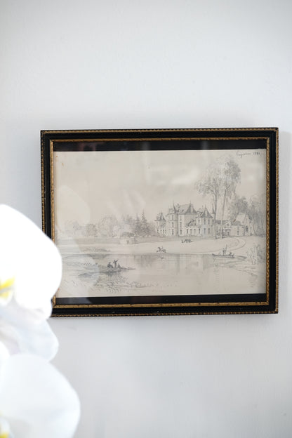 Antique Petite Castle Estate Drawing Circa 1880