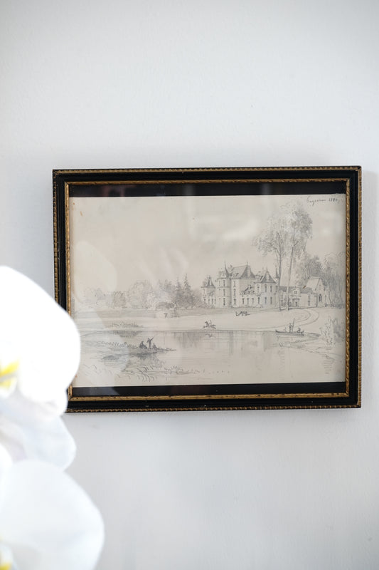 Antique Petite Castle Estate Drawing Circa 1880