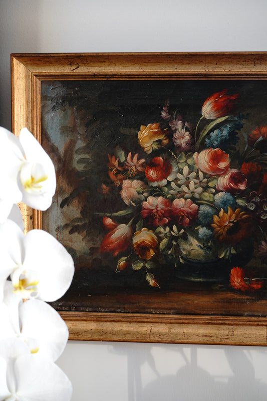 Antique 18th C Flemish Still Life of Florals Painting