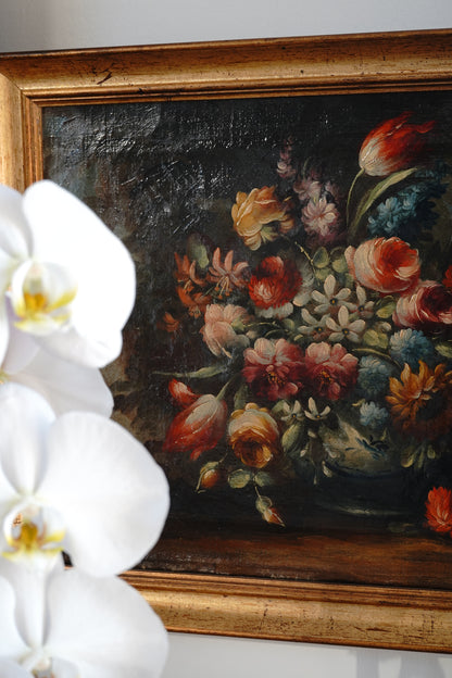 Antique 18th C Flemish Still Life of Florals Painting