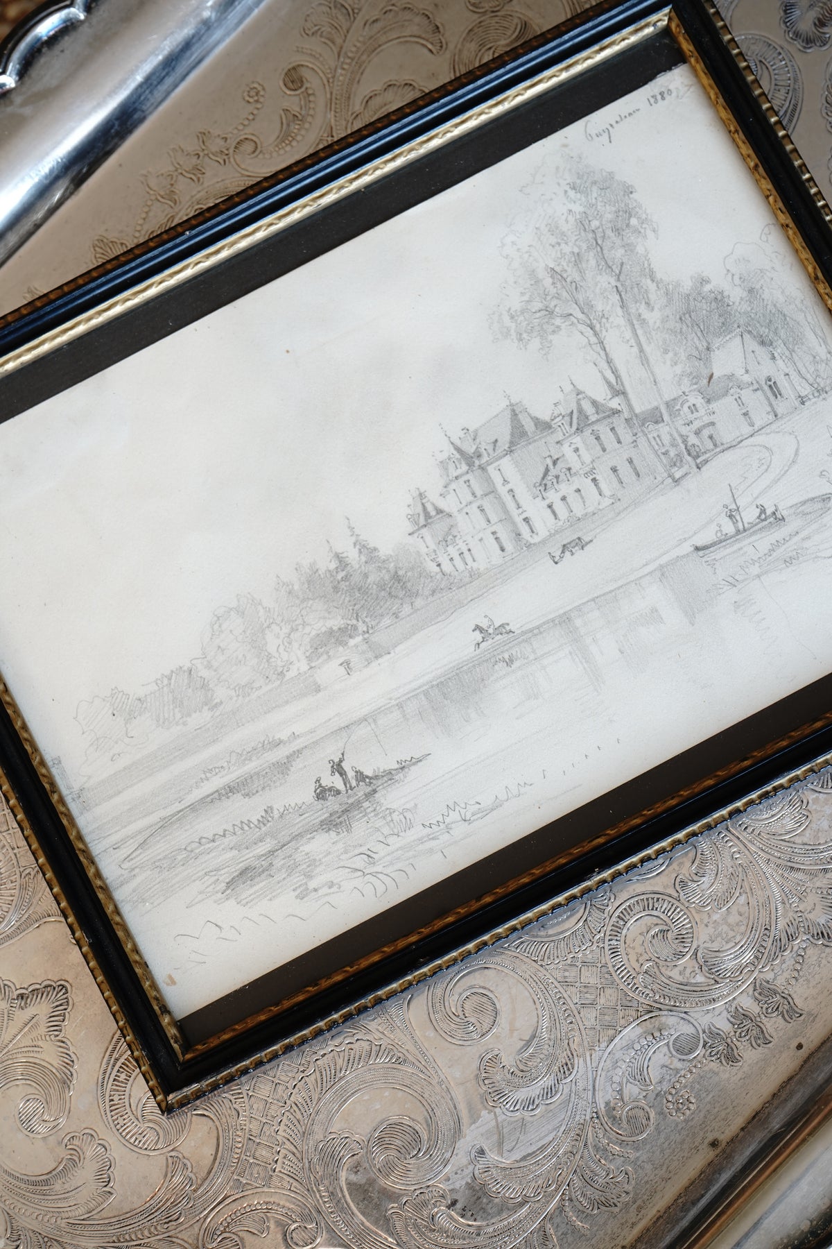 Antique Petite Castle Estate Drawing Circa 1880