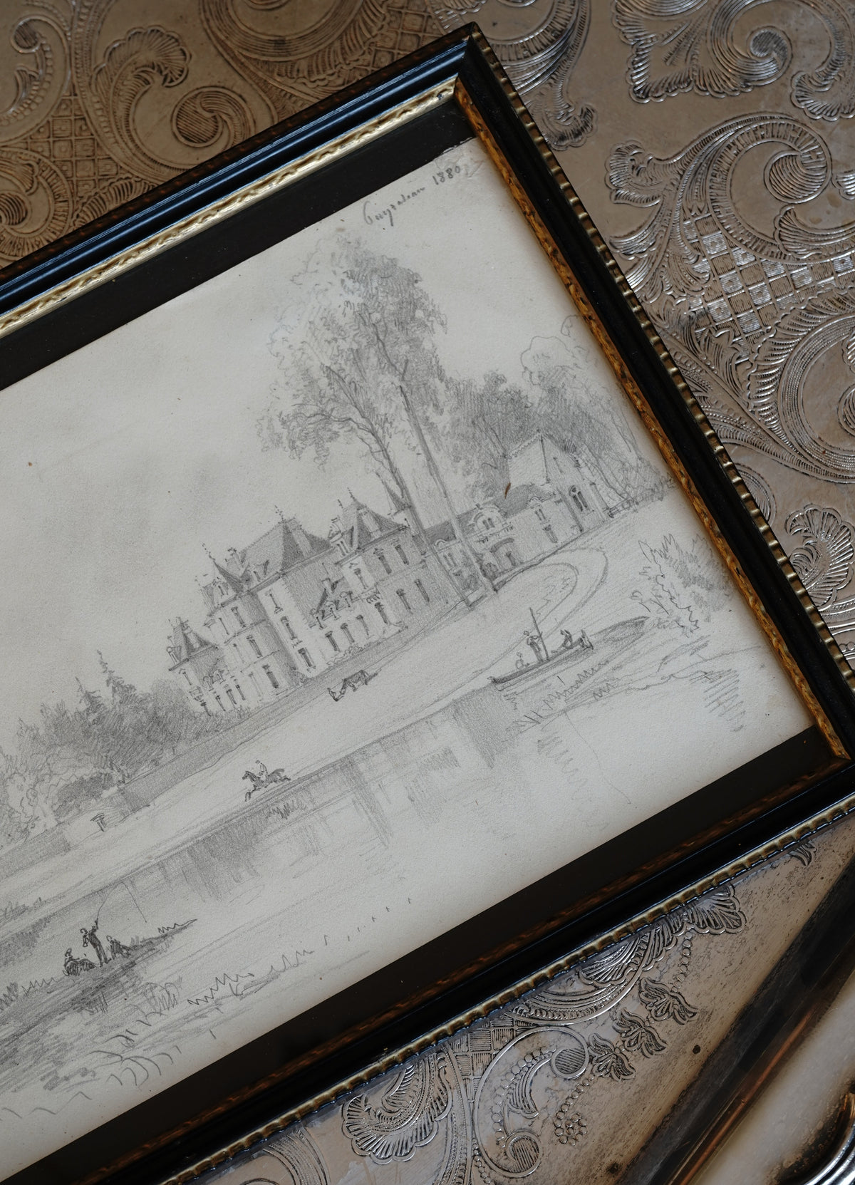 Antique Petite Castle Estate Drawing Circa 1880