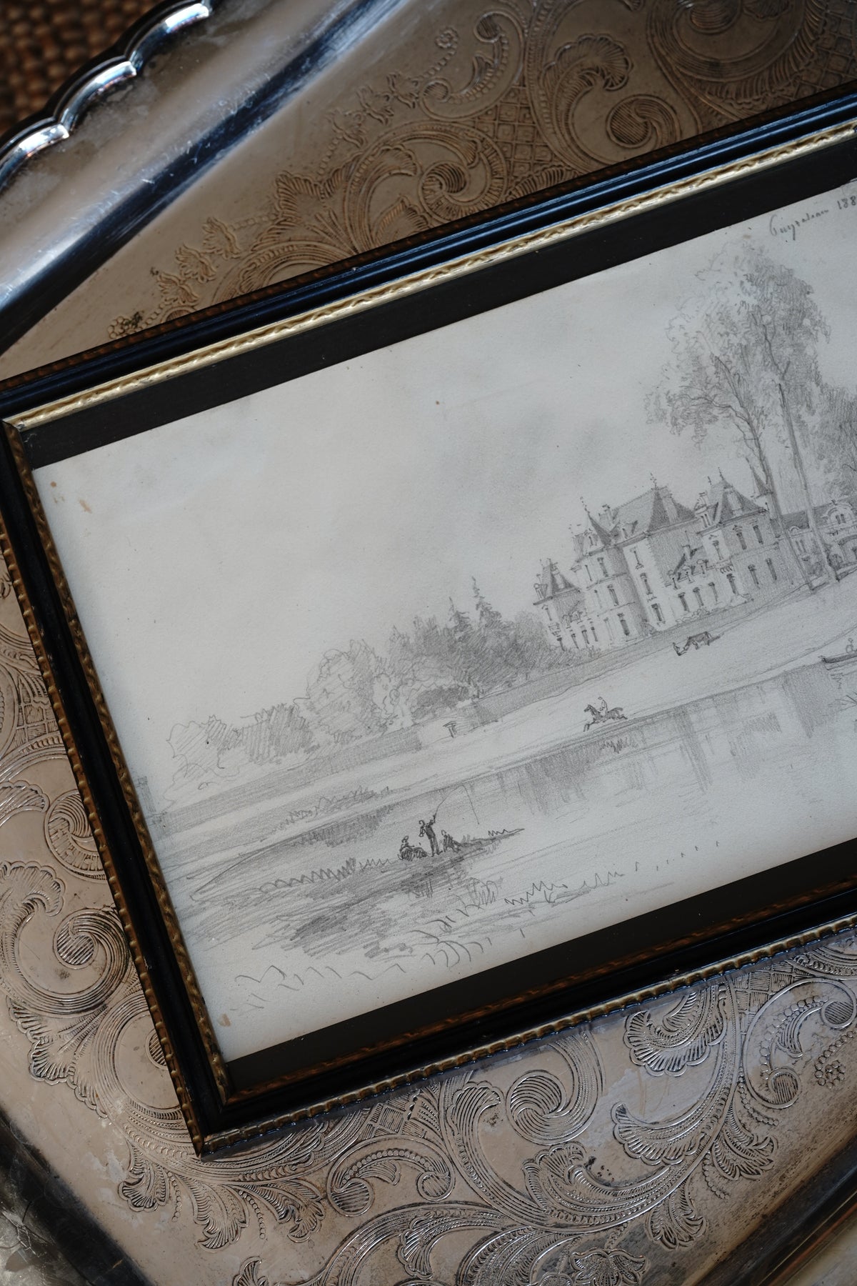 Antique Petite Castle Estate Drawing Circa 1880