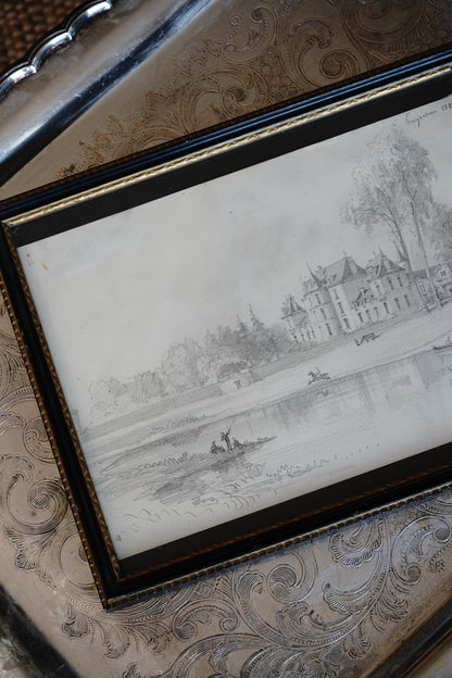 Antique Petite Castle Estate Drawing Circa 1880