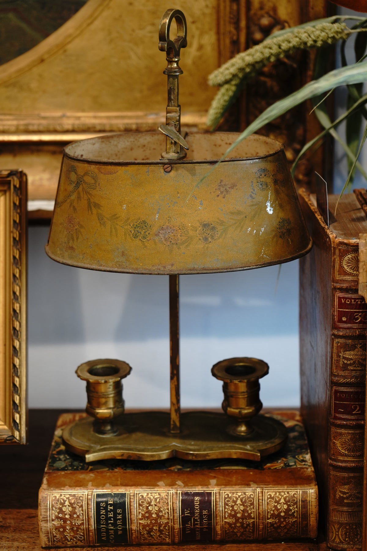 Antique French Bouillotte Metal Tole Lamp (non-electric)