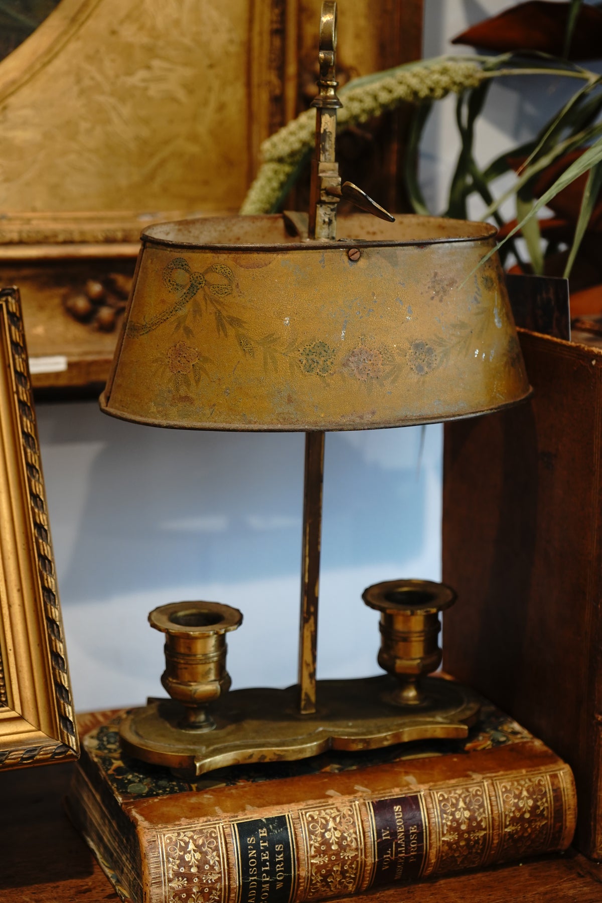 Antique French Bouillotte Metal Tole Lamp (non-electric)