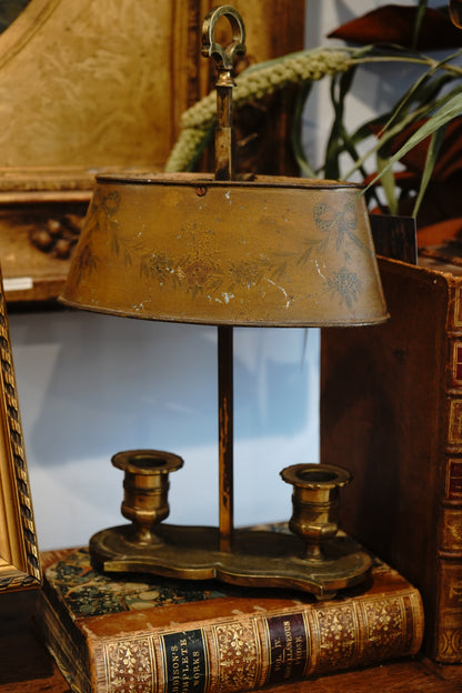 Antique French Bouillotte Metal Tole Lamp (non-electric)