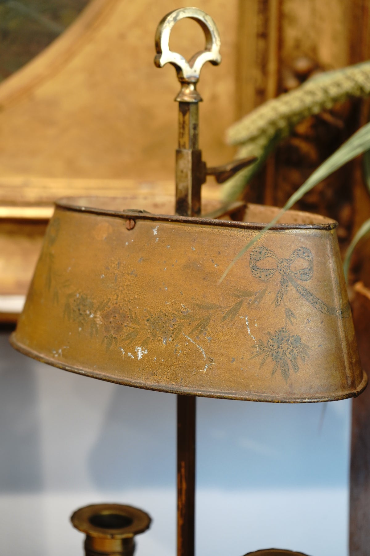 Antique French Bouillotte Metal Tole Lamp (non-electric)