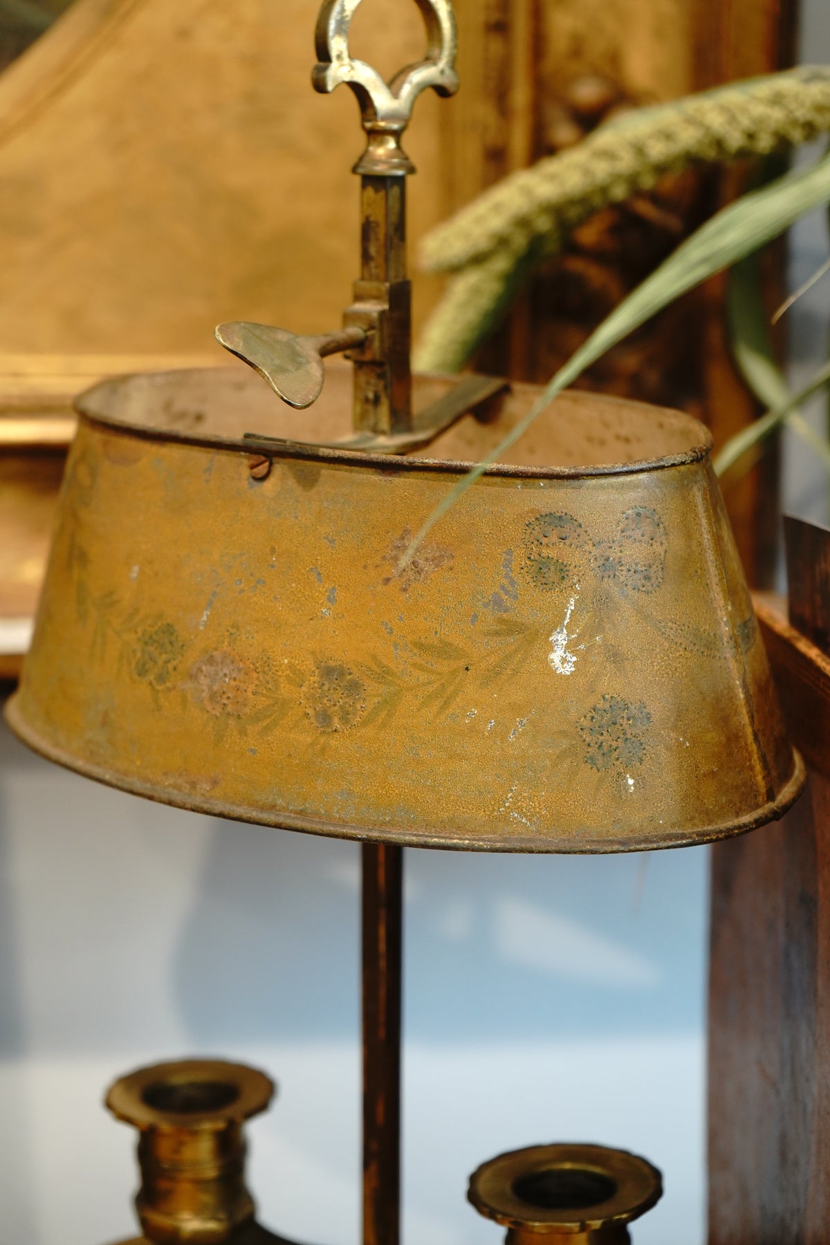 Antique French Bouillotte Metal Tole Lamp (non-electric)
