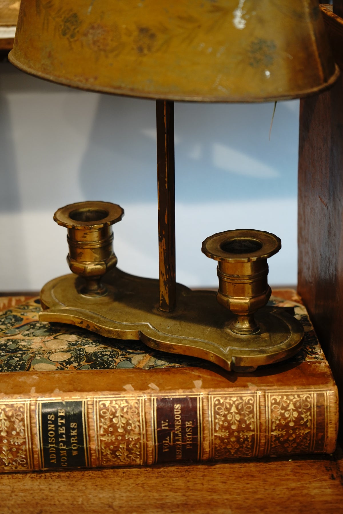 Antique French Bouillotte Metal Tole Lamp (non-electric)