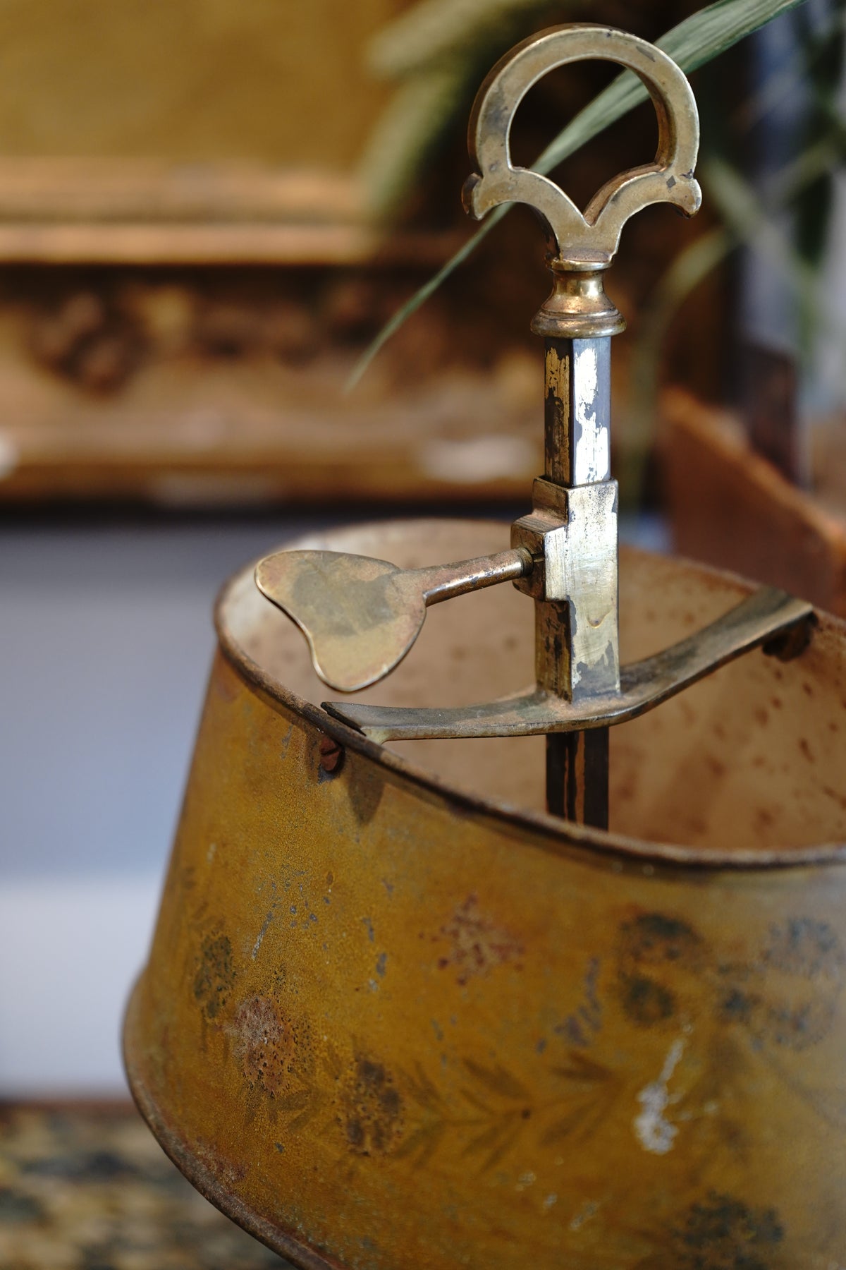 Antique French Bouillotte Metal Tole Lamp (non-electric)