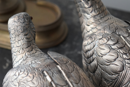 Antique Pair of Sterling Silver Pheasants