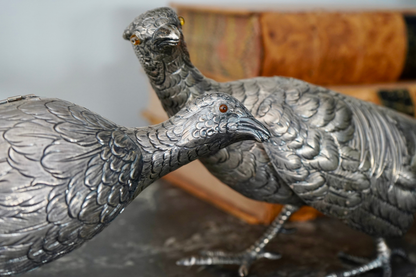 Antique Pair of Sterling Silver Pheasants