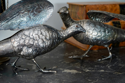 Antique Pair of Sterling Silver Pheasants