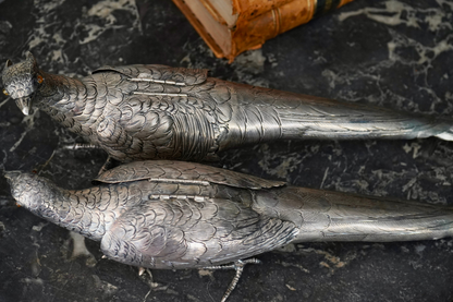 Antique Pair of Sterling Silver Pheasants